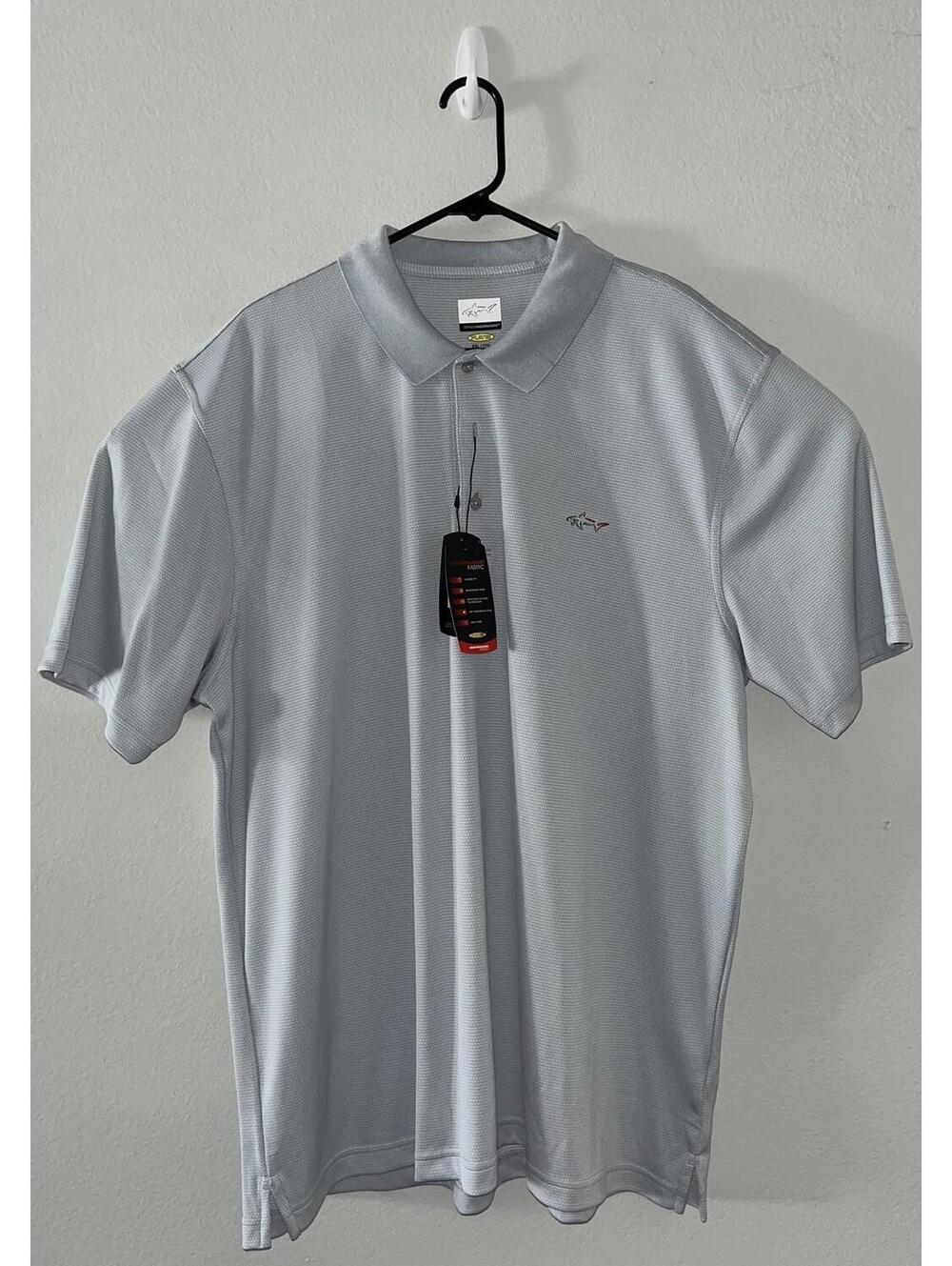 NWT Greg Norman Golf Polo Size XXL Shark Print Gray Solid Moisture Wicking